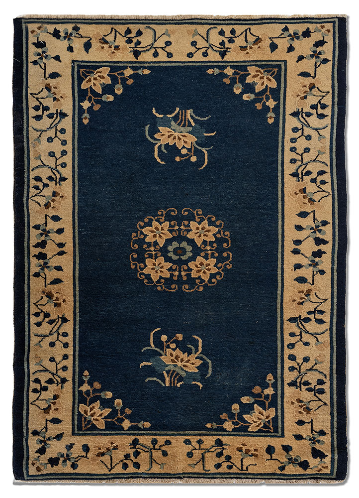 pechino blue wool hand knotted Rug - HeadShot
