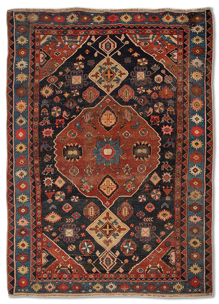 aalam blue wool hand knotted Rug - HeadShot