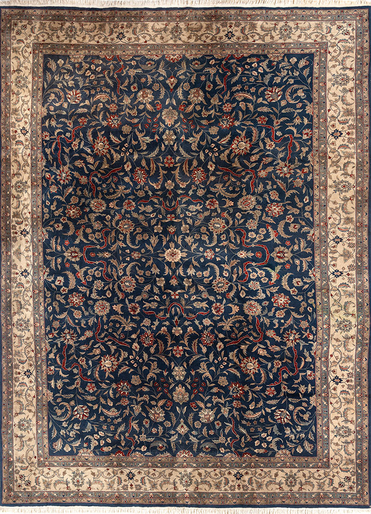 aalam blue wool hand knotted Rug - HeadShot