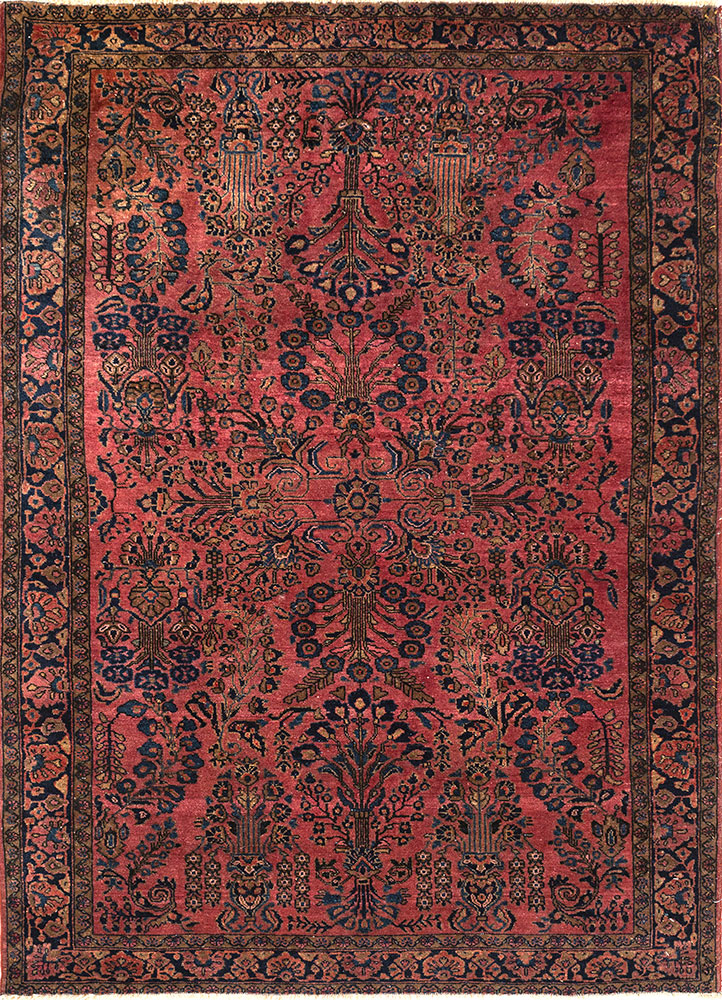 aalam red and orange wool hand knotted Rug - HeadShot