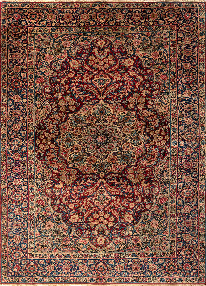 aalam red and orange wool hand knotted Rug - HeadShot