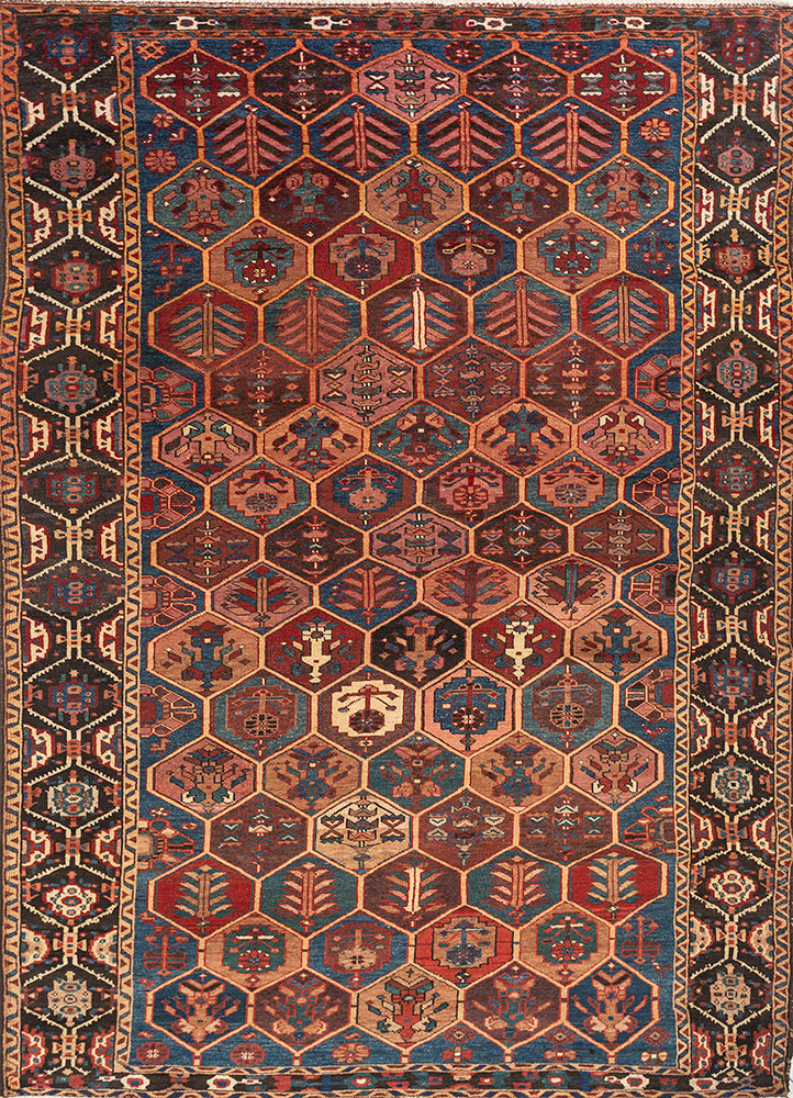 aalam blue wool hand knotted Rug - HeadShot