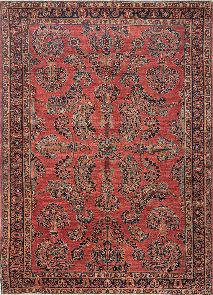 aalam red and orange wool hand knotted Rug - HeadShot
