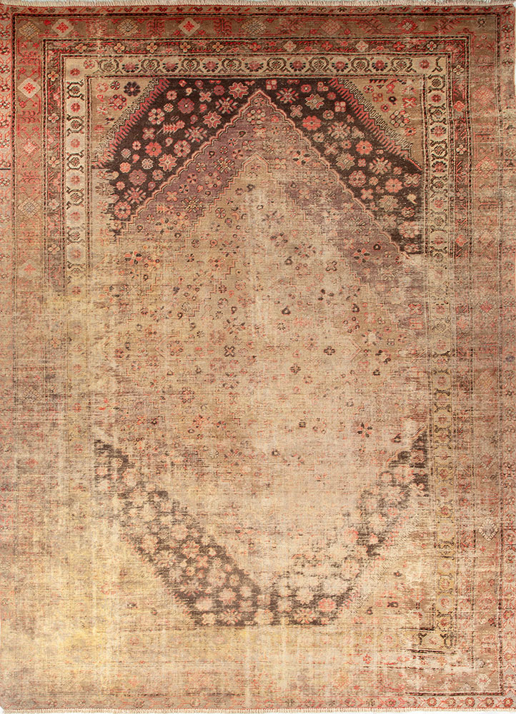 aalam red and orange wool hand knotted Rug - HeadShot
