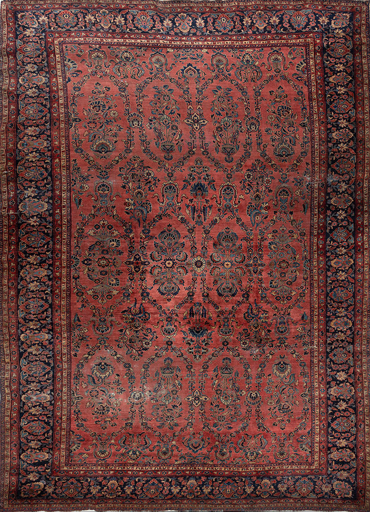 aalam red and orange wool hand knotted Rug - HeadShot