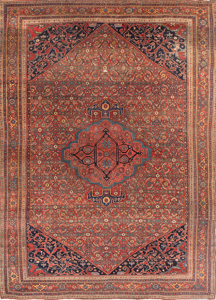 aalam red and orange wool hand knotted Rug - HeadShot
