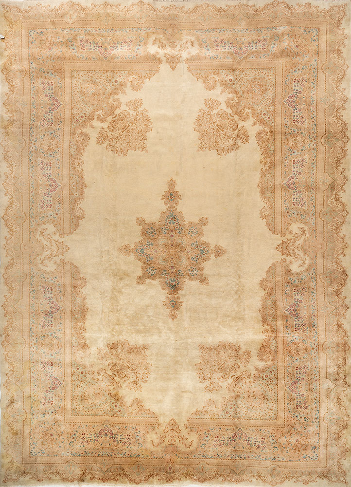 aalam ivory wool hand knotted Rug - HeadShot