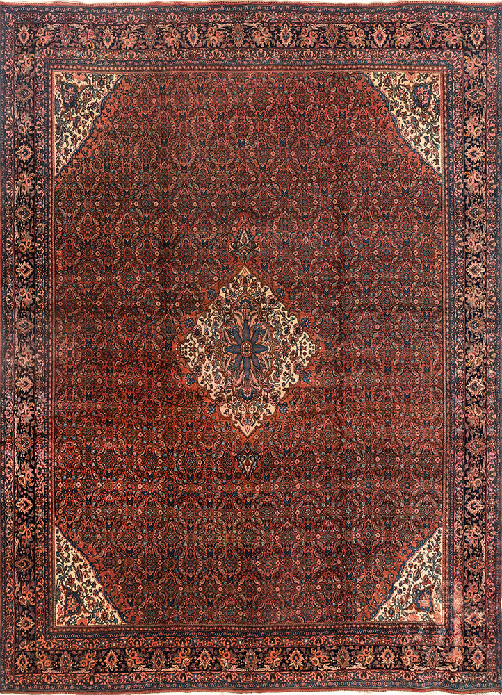 aalam red and orange wool hand knotted Rug - HeadShot