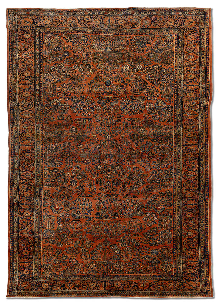 aalam red and orange wool hand knotted Rug - HeadShot