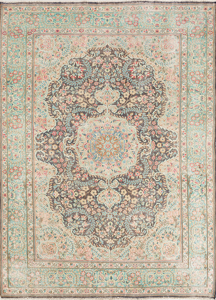 aalam grey and black wool hand knotted Rug - HeadShot