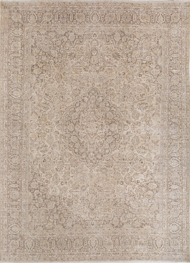 aalam beige and brown wool hand knotted Rug - HeadShot