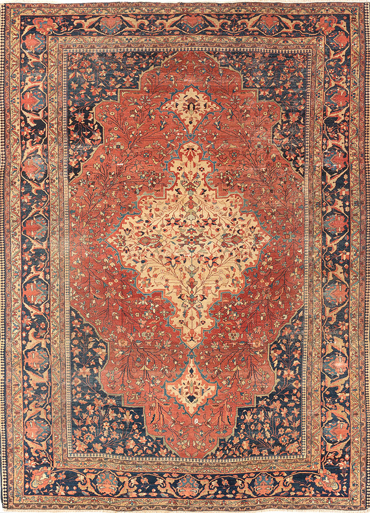 aalam red and orange wool hand knotted Rug - HeadShot