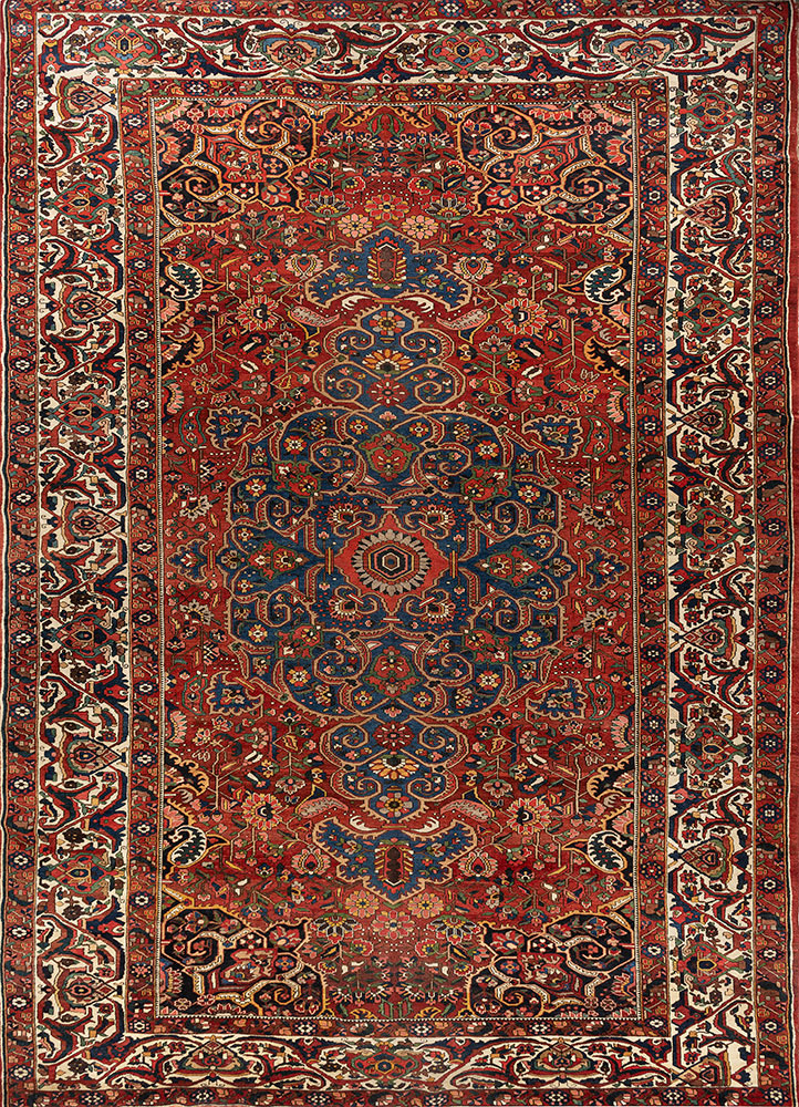 aalam red and orange wool hand knotted Rug - HeadShot