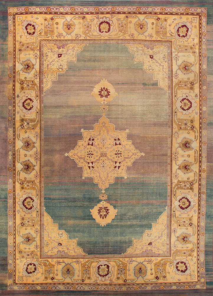 aalam beige and brown wool hand knotted Rug - HeadShot
