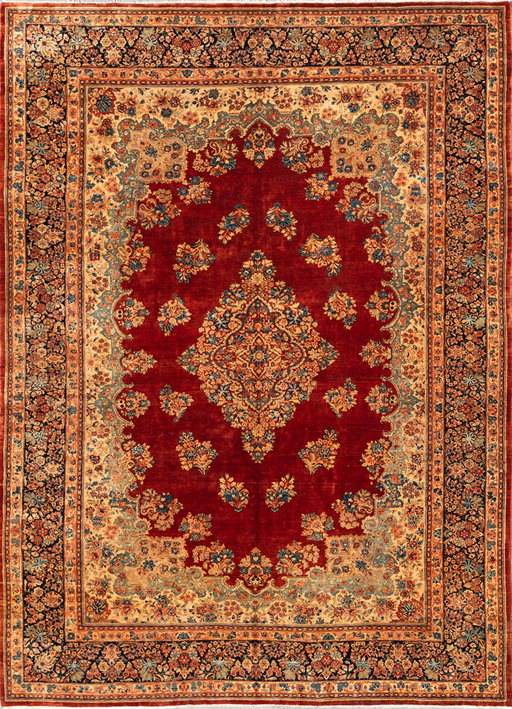 aalam red and orange wool hand knotted Rug - HeadShot