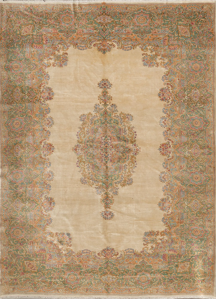 aalam ivory wool hand knotted Rug - HeadShot