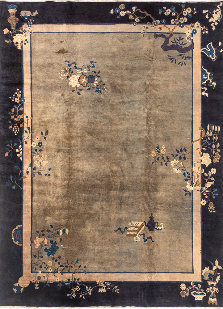 pechino grey and black wool hand knotted Rug - HeadShot