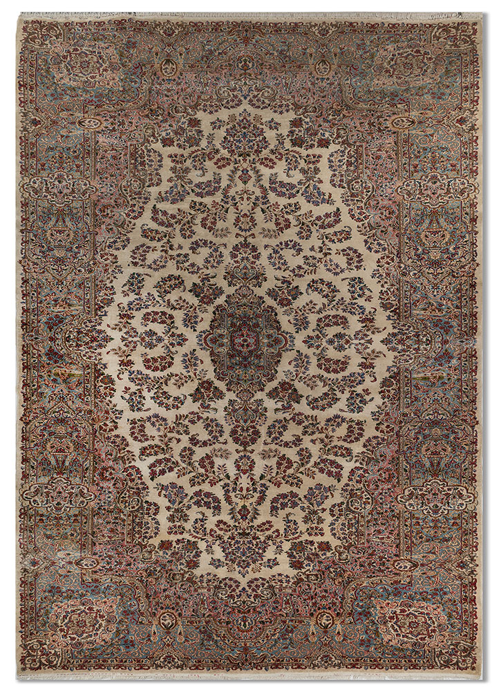 aalam ivory wool hand knotted Rug - HeadShot