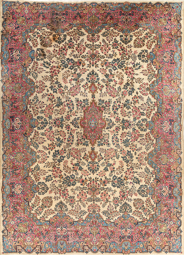 aalam ivory wool hand knotted Rug - HeadShot