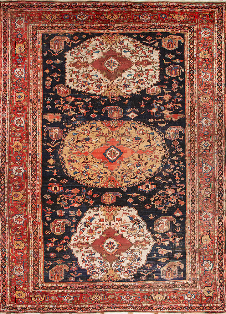 aalam blue wool hand knotted Rug - HeadShot