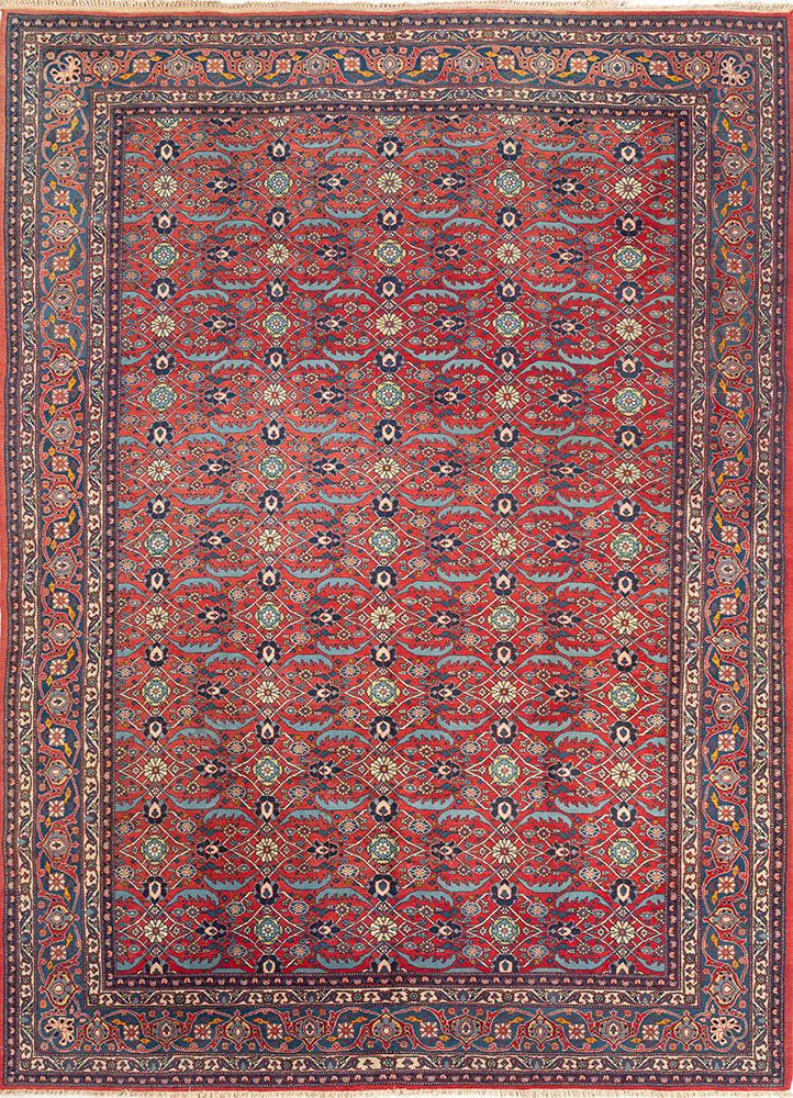aalam red and orange wool hand knotted Rug - HeadShot