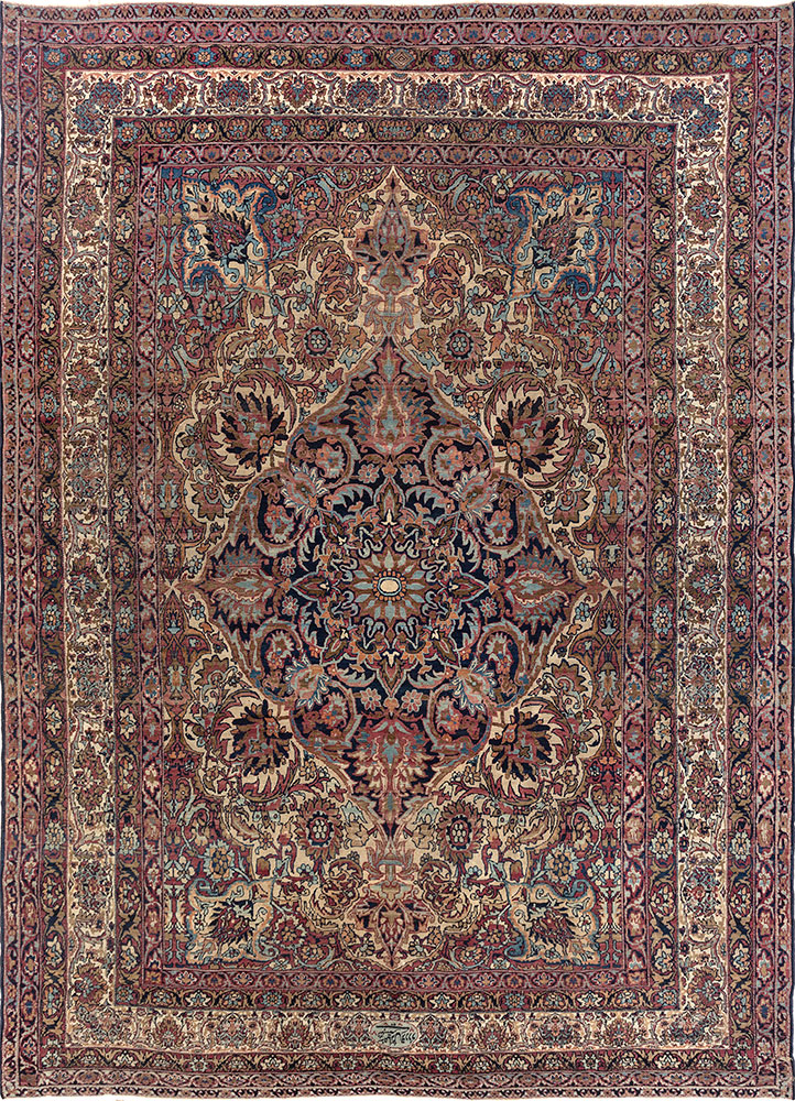 aalam blue wool hand knotted Rug - HeadShot