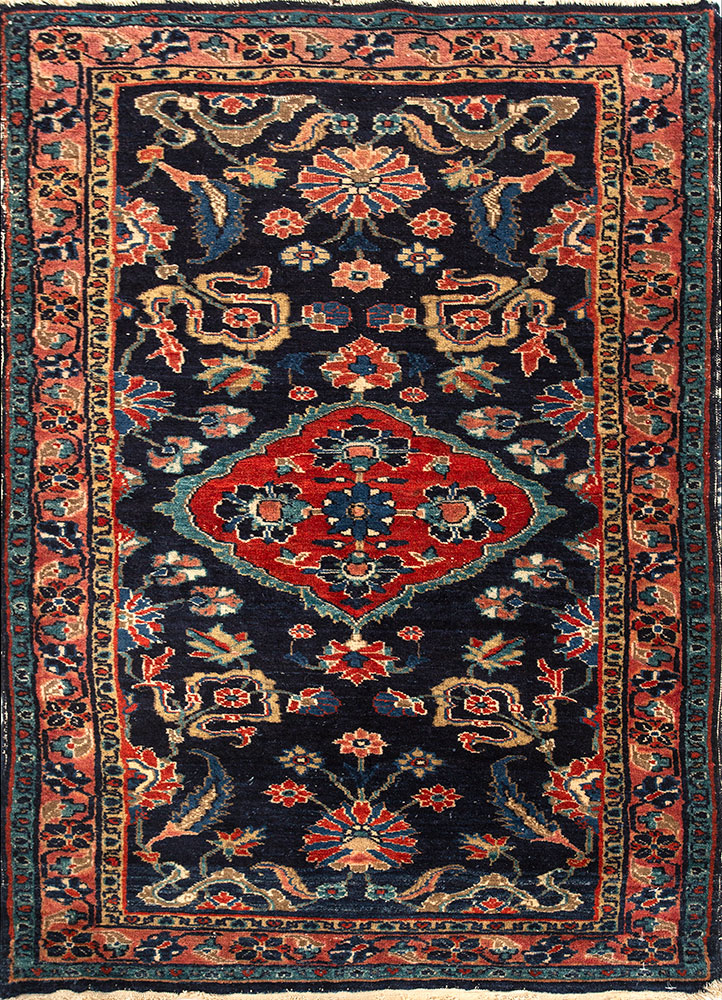 aalam blue wool hand knotted Rug - HeadShot