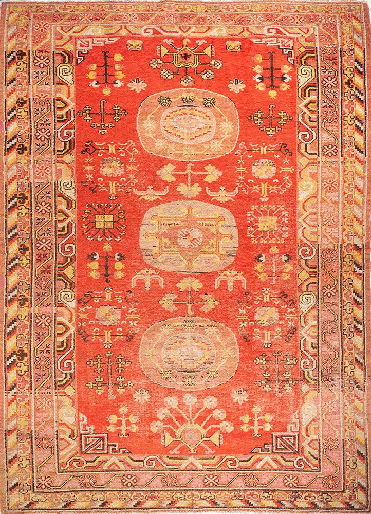 aalam red and orange wool hand knotted Rug - HeadShot