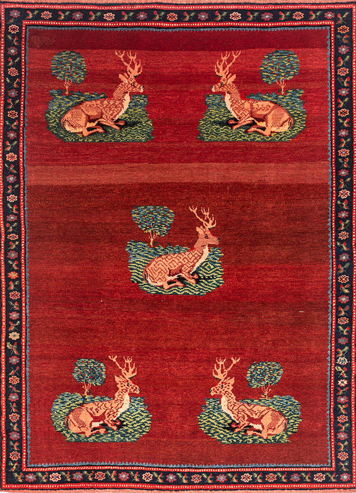 aalam red and orange wool hand knotted Rug - HeadShot