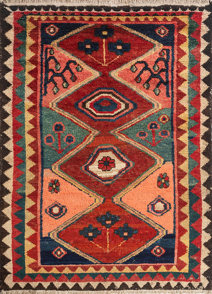 nuray red and orange wool hand knotted Rug - HeadShot