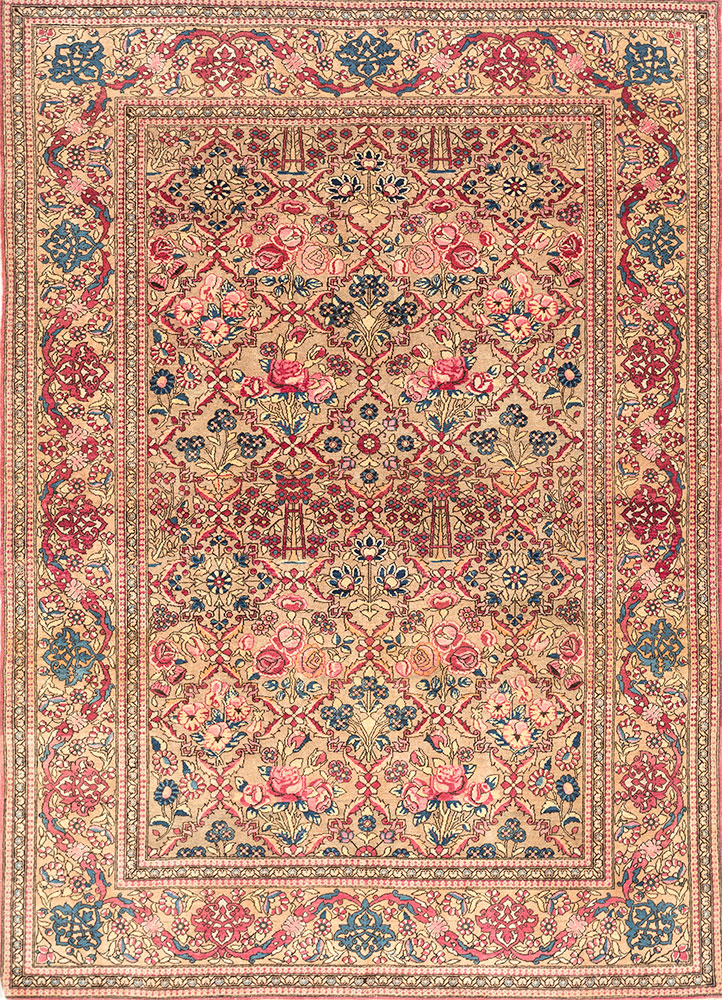 aalam red and orange wool hand knotted Rug - HeadShot