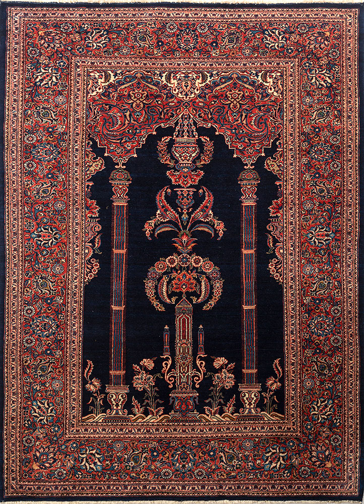 aalam blue wool hand knotted Rug - HeadShot