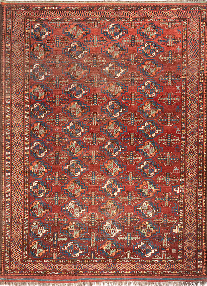kiaan red and orange wool hand knotted Rug - HeadShot