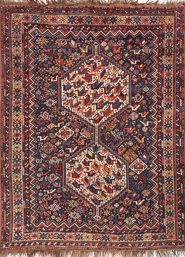 aalam blue wool hand knotted Rug - HeadShot