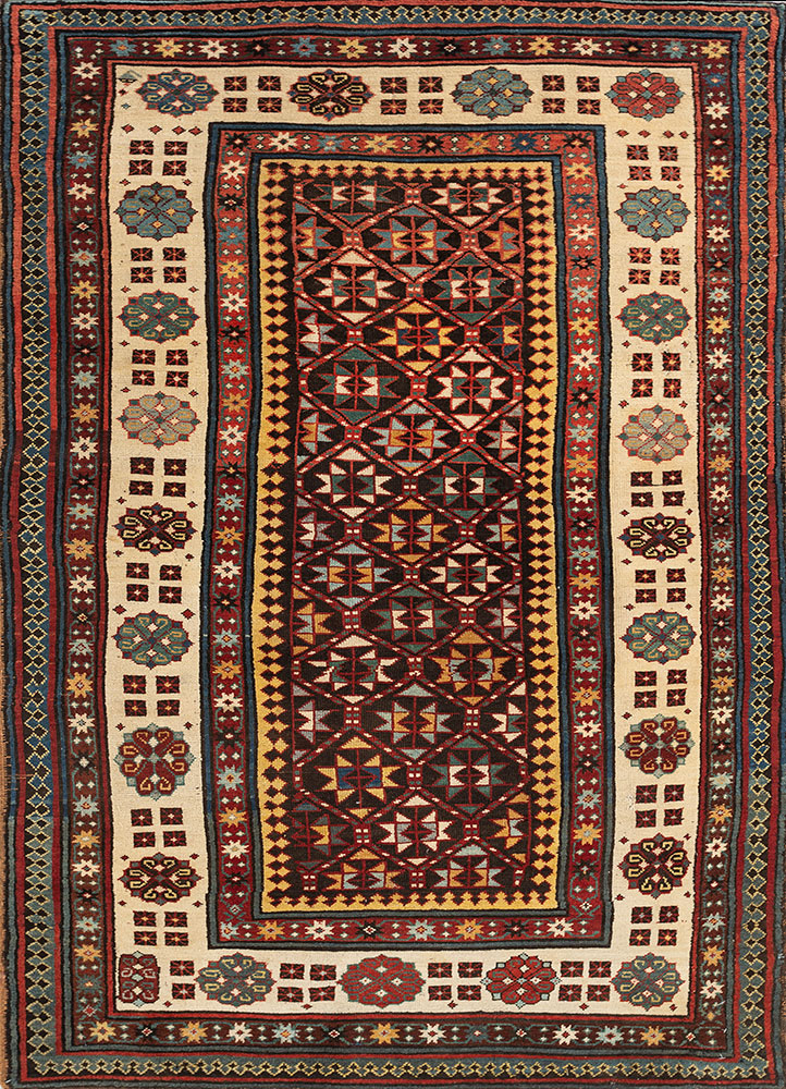 aalam grey and black wool hand knotted Rug - HeadShot