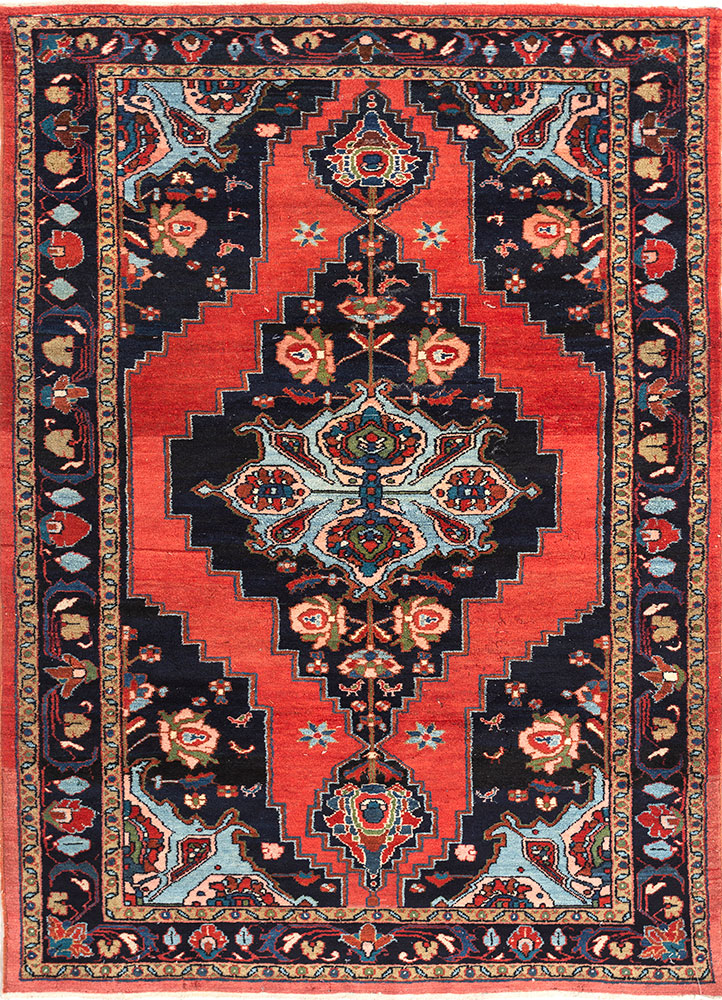 aalam red and orange wool hand knotted Rug - HeadShot