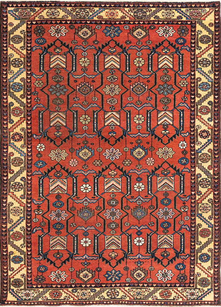 aalam red and orange wool hand knotted Rug - HeadShot