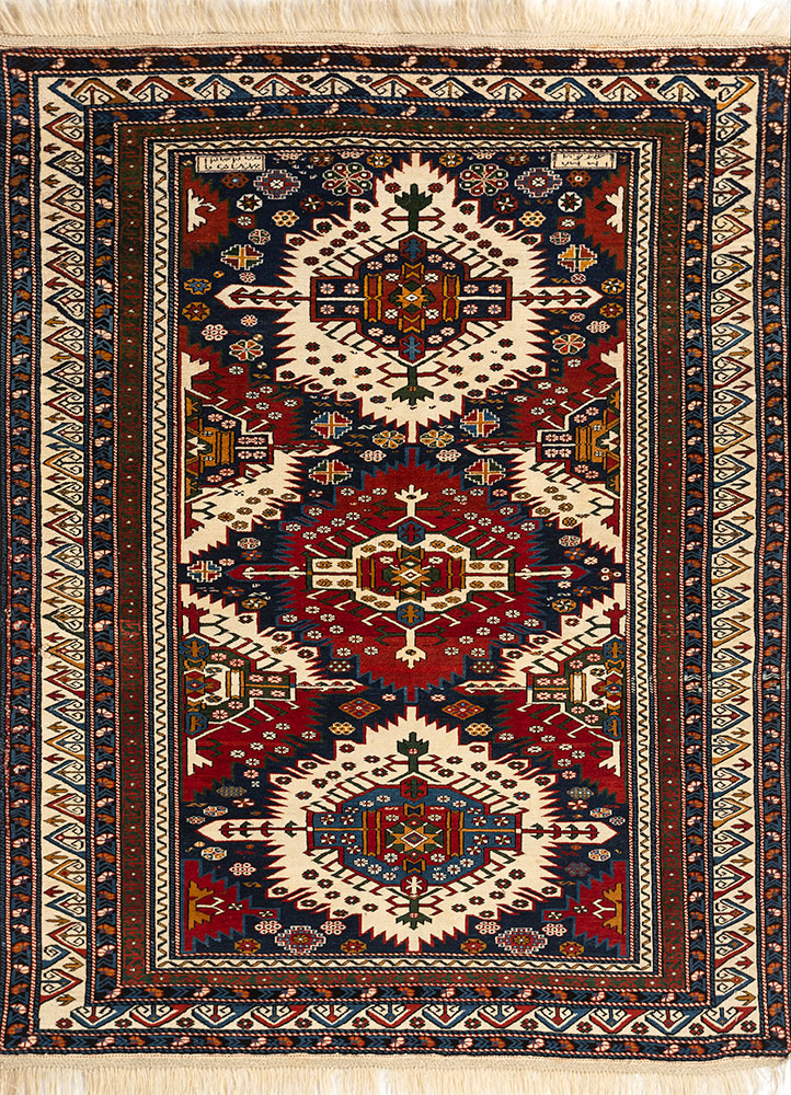 aalam blue wool hand knotted Rug - HeadShot