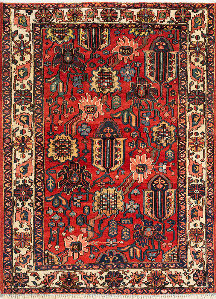 aalam red and orange wool hand knotted Rug - HeadShot