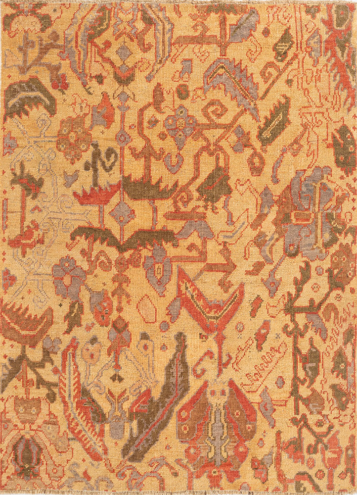aalam gold wool hand knotted Rug - HeadShot