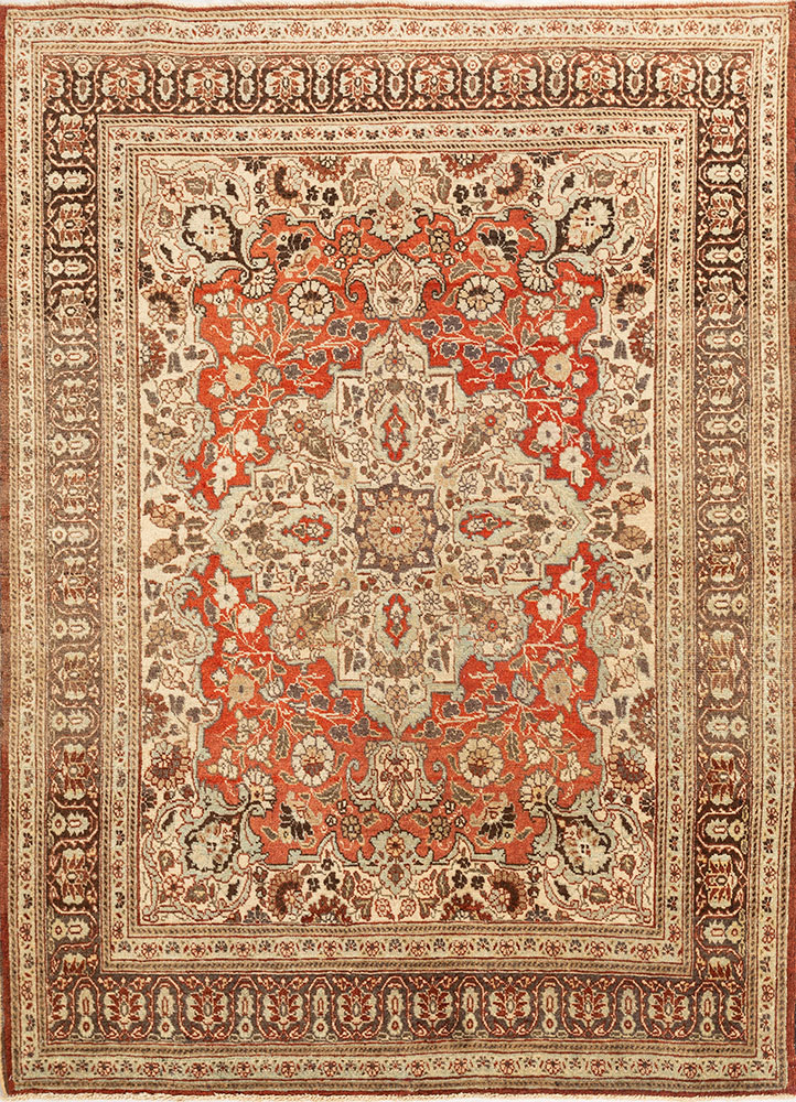 aalam red and orange wool hand knotted Rug - HeadShot