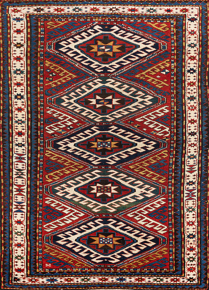 aalam red and orange wool hand knotted Rug - HeadShot
