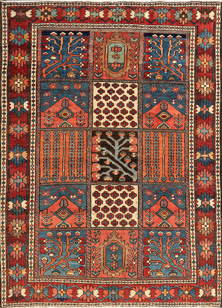 aalam blue wool hand knotted Rug - HeadShot