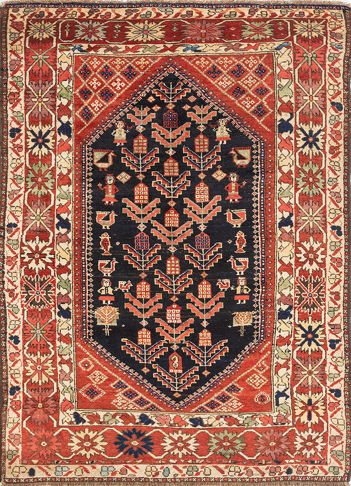 aalam blue wool hand knotted Rug - HeadShot