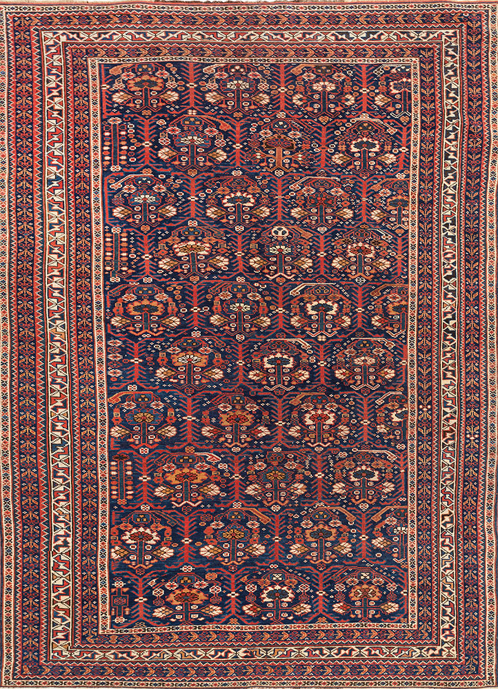 aalam blue wool hand knotted Rug - HeadShot