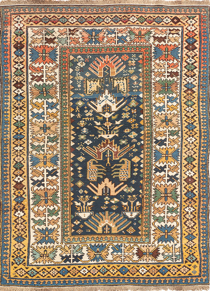 aalam blue wool hand knotted Rug - HeadShot