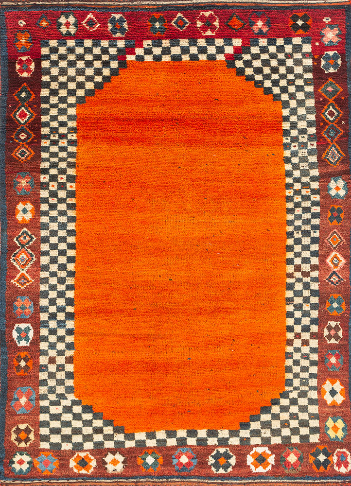 nuray red and orange wool hand knotted Rug - HeadShot