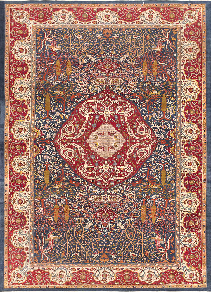 aalam blue wool hand knotted Rug - HeadShot