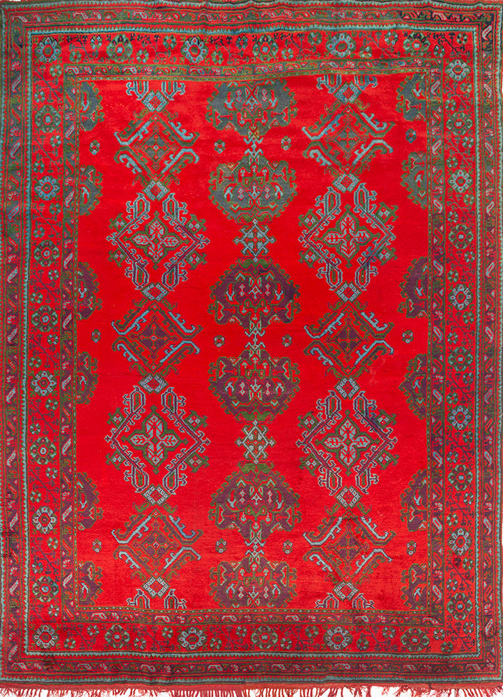 aalam red and orange wool hand knotted Rug - HeadShot