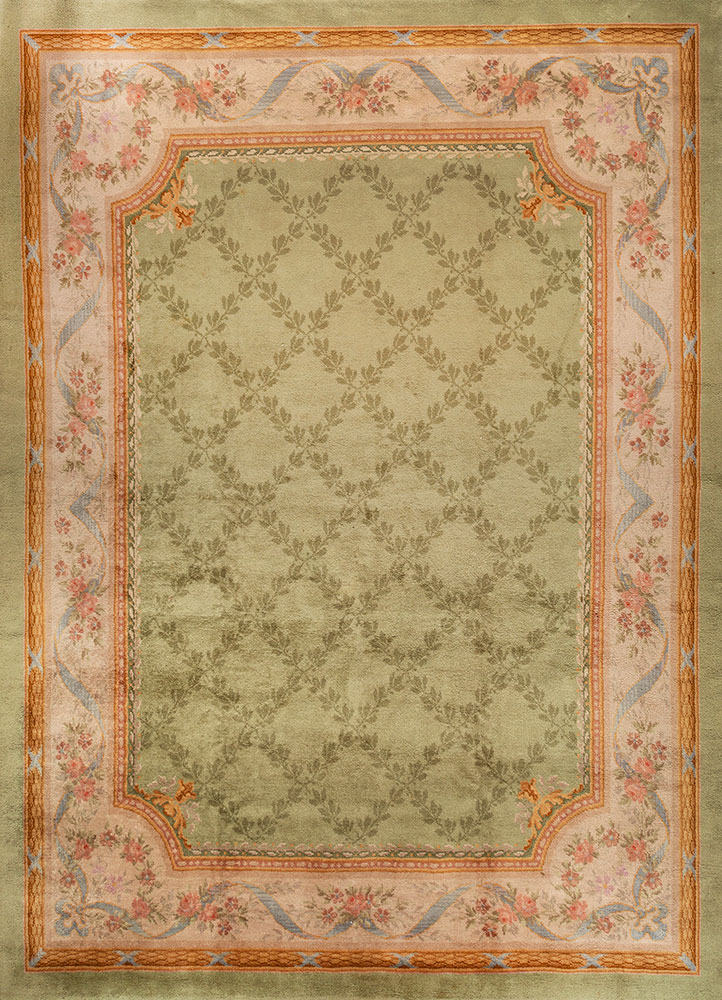 aalam green wool hand knotted Rug - HeadShot